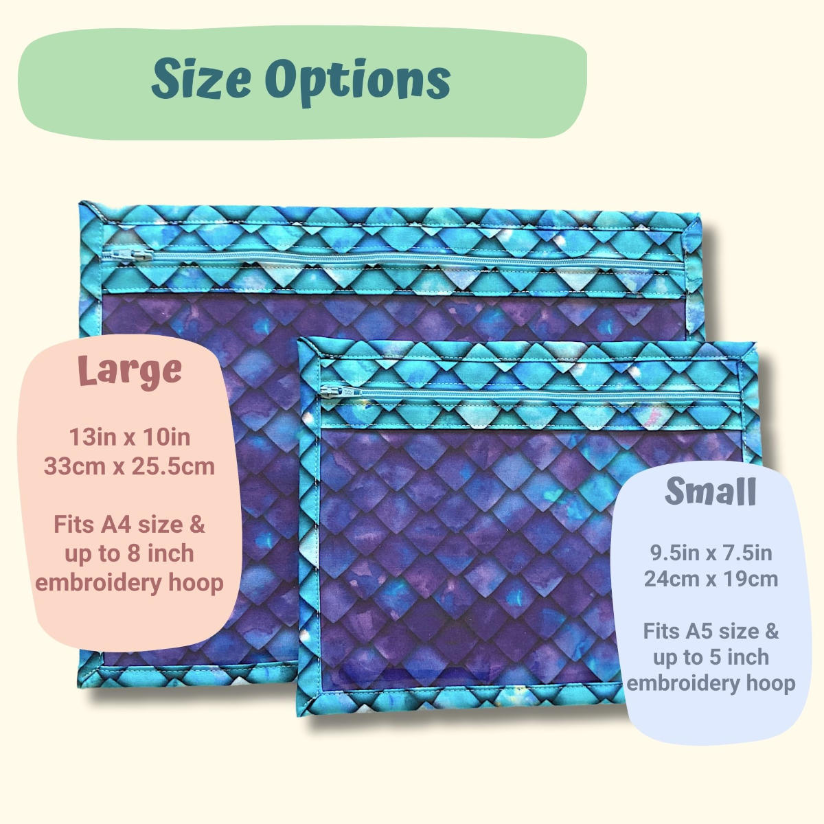 Dragon Scales Project Pouch Size Options - Large 13x10in, Small 9.5x7.5in