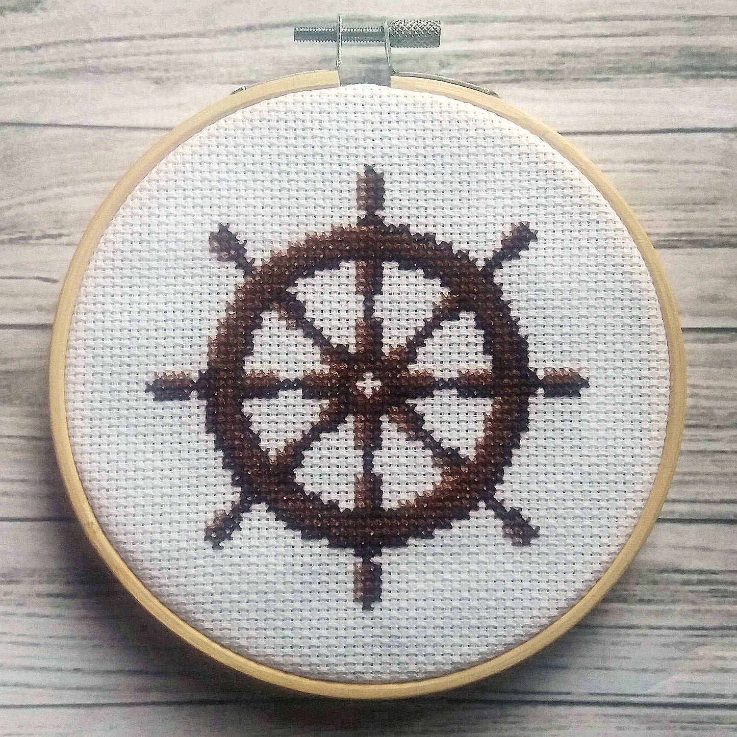 Ships Wheel Nautical Cross Stitch Kit With Hoop