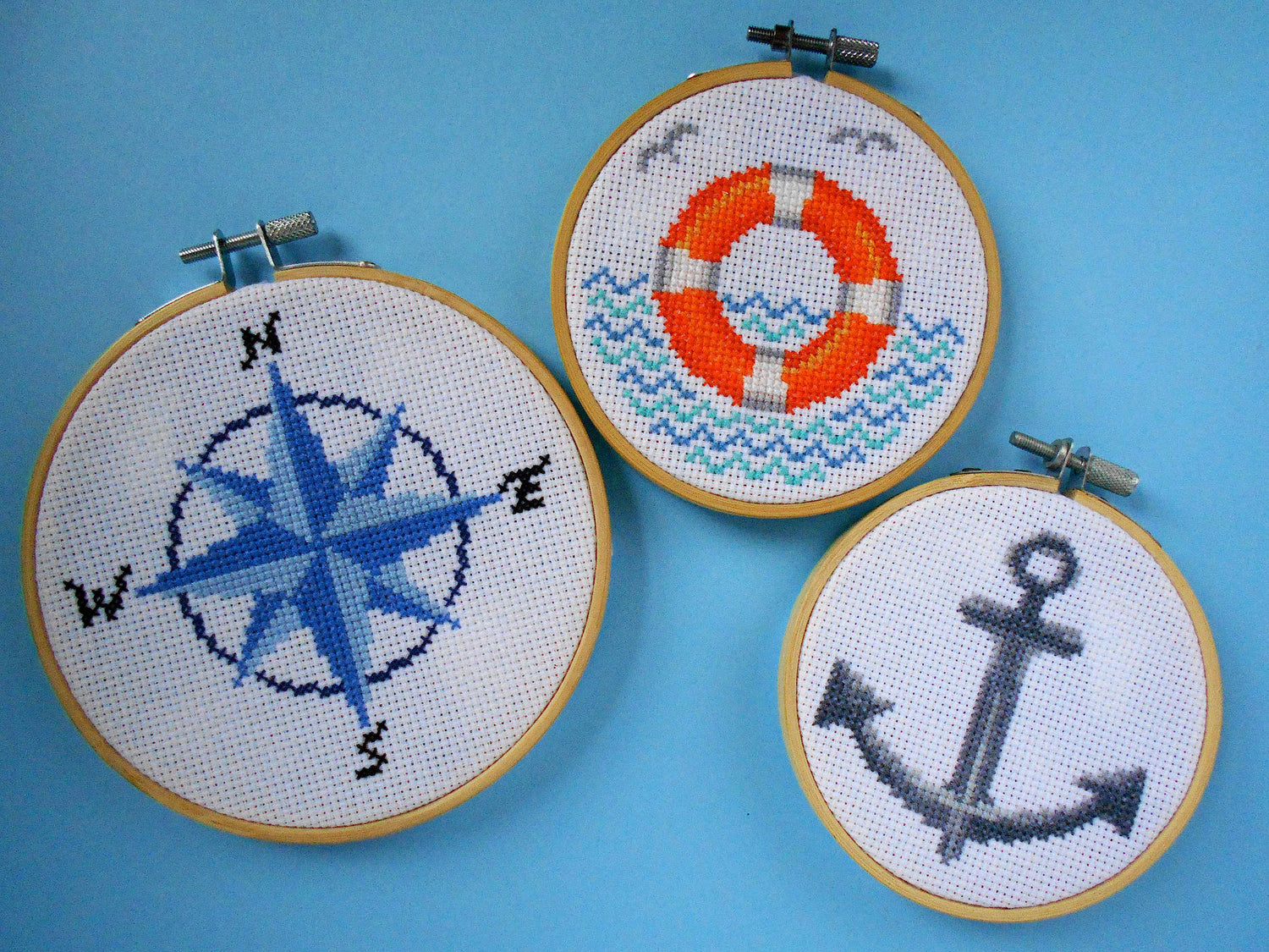 Compass, anchor, nautical cross stitch kits