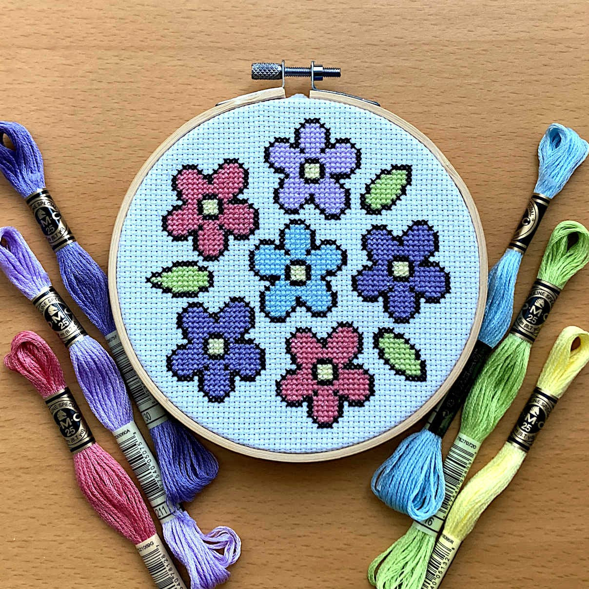 simple flower cross stitch with DMC threads