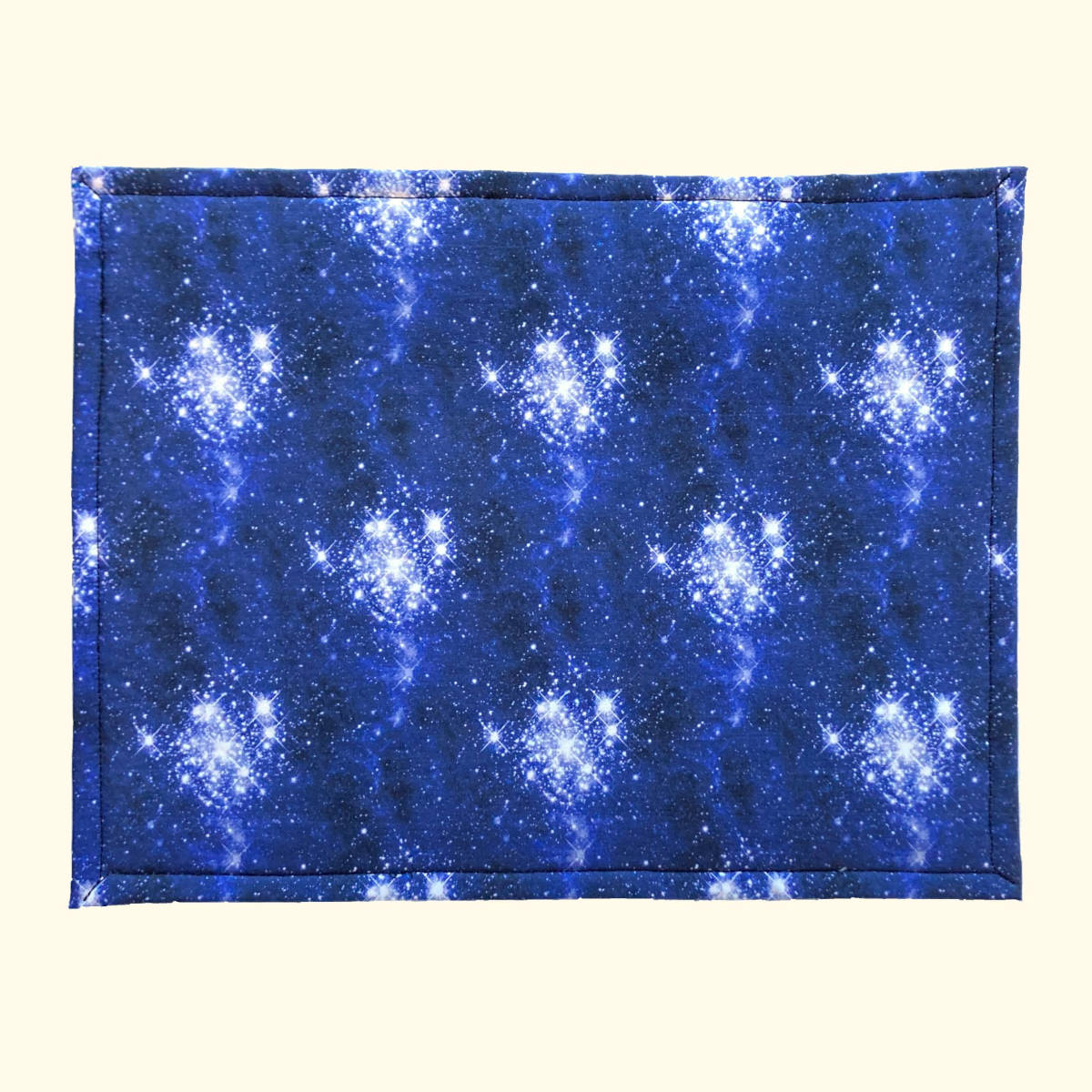 Back of project bag showing blue space starry galaxy printed fabric