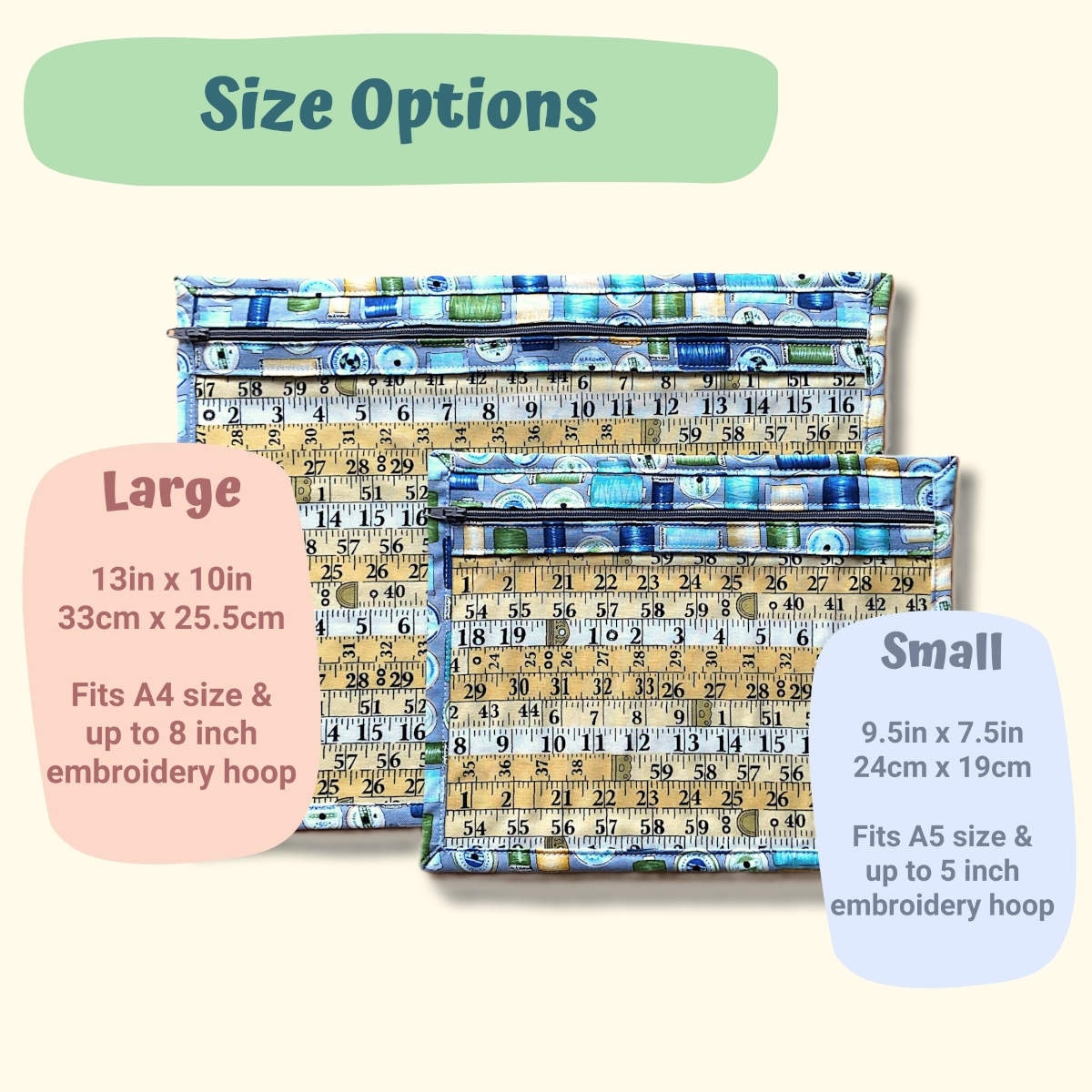 Project Bag Size Options - Large 13x10in, small 9.5x7.5in