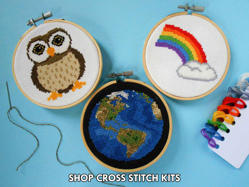Cross stitch kits, owl, rainbow, planet earth, threads