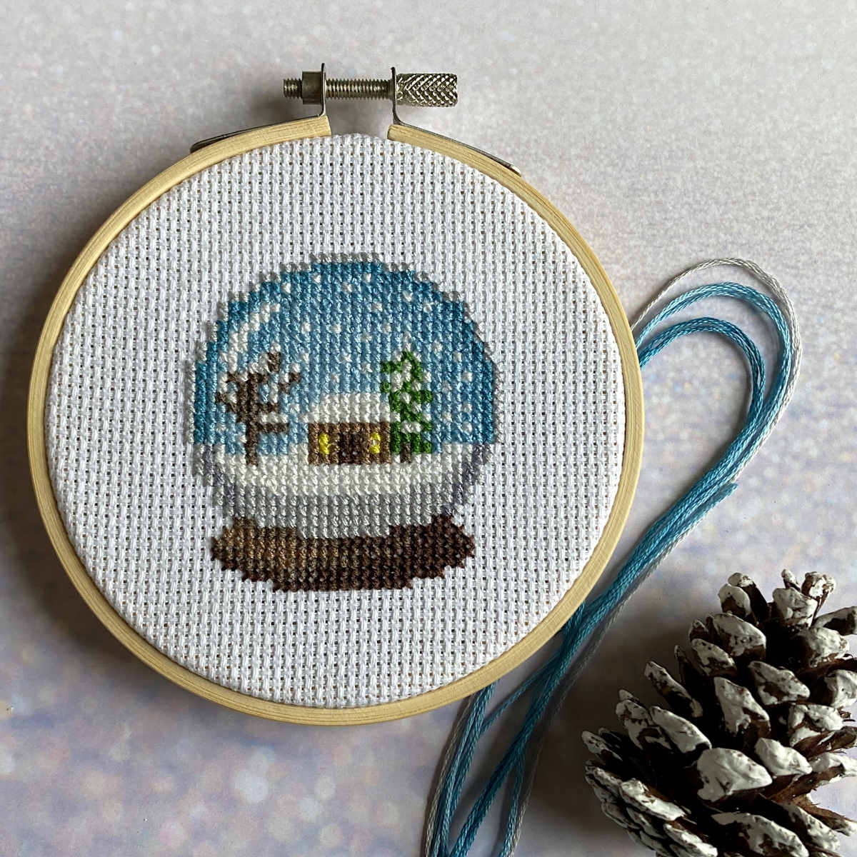 Snow Globe Cross Stitch Christmas Ornament Kit for Beginners