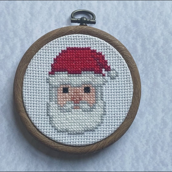 santa claus cross stitch in 3 inch flexi hoop