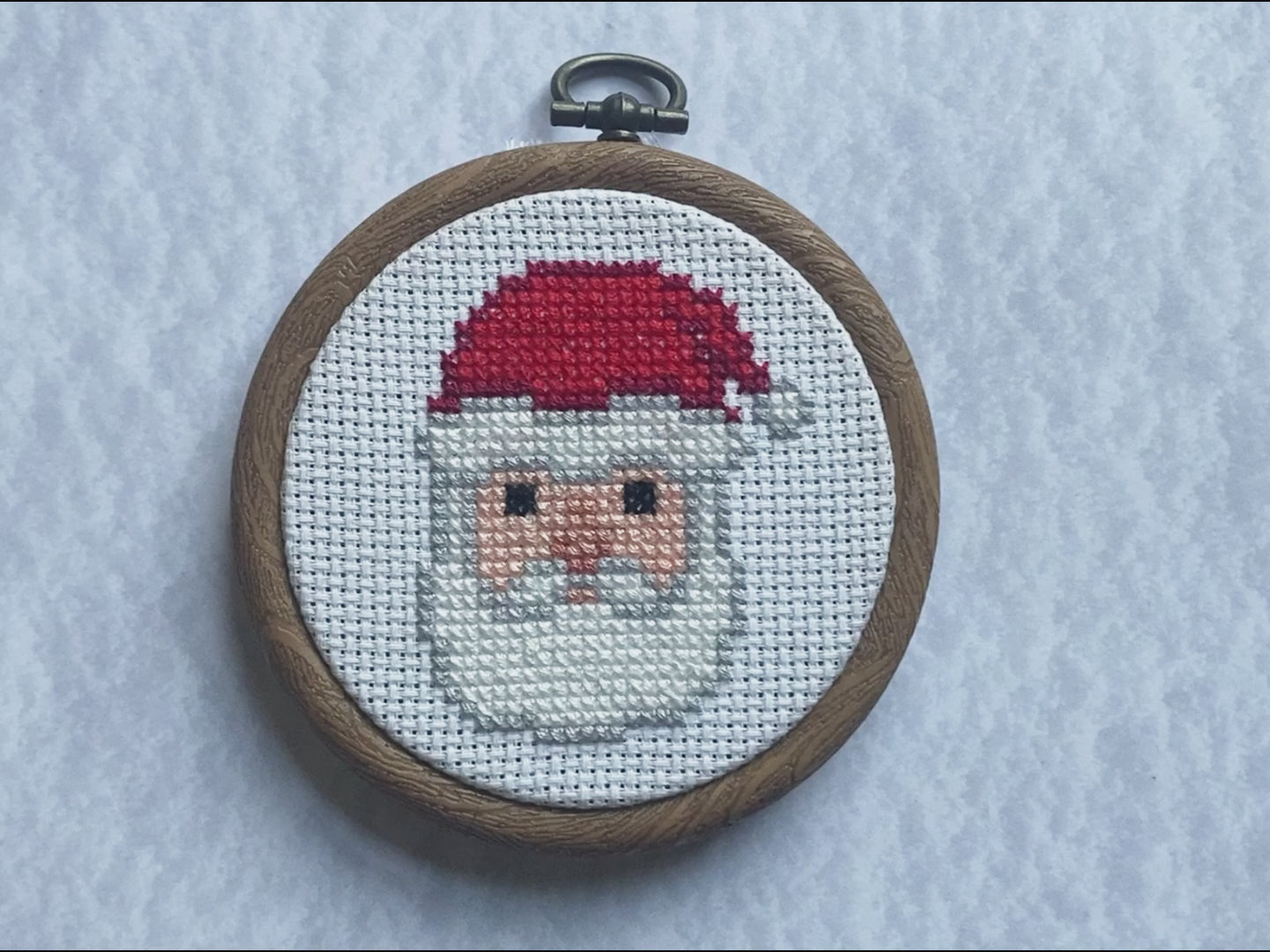 santa claus cross stitch in 3 inch flexi hoop