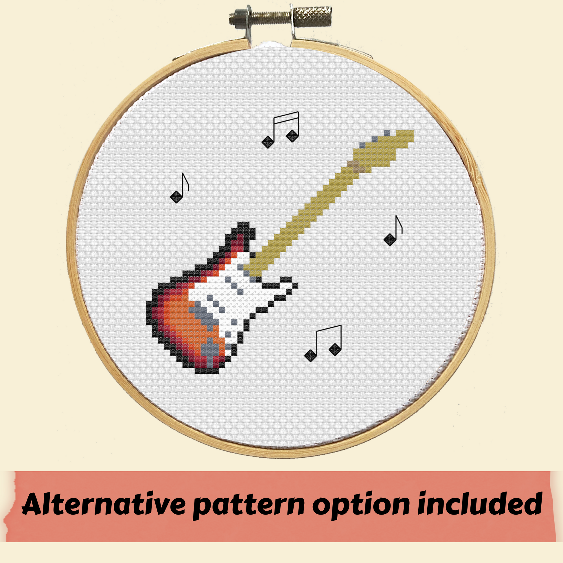Electric Guitar cross stitch with musical notes - alternative pattern option (without caption)