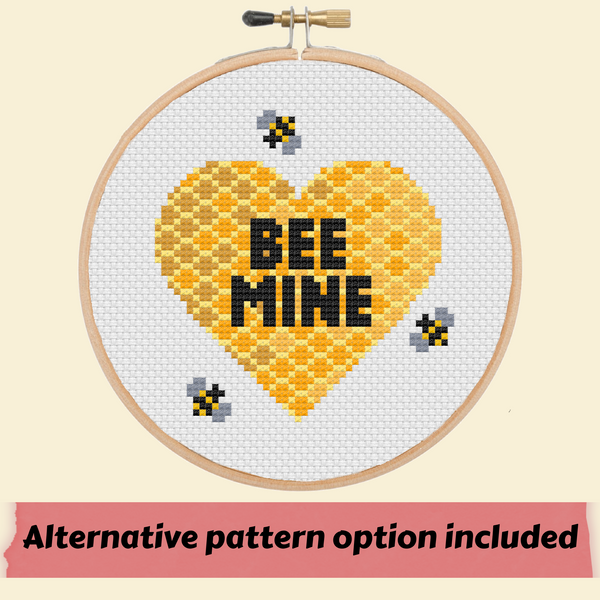 Alternative pattern with black 'Bee Mine' text, no backstitch