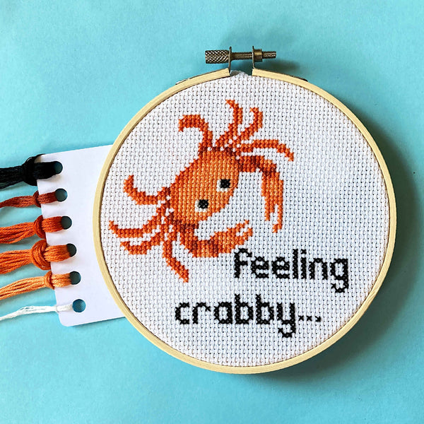 Feeling Crabby, Crab Cross Stitch Kit with DMC Embroidery Threads
