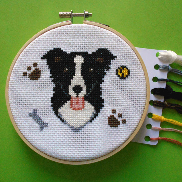 Border collie cross stitch, pet DIY kit