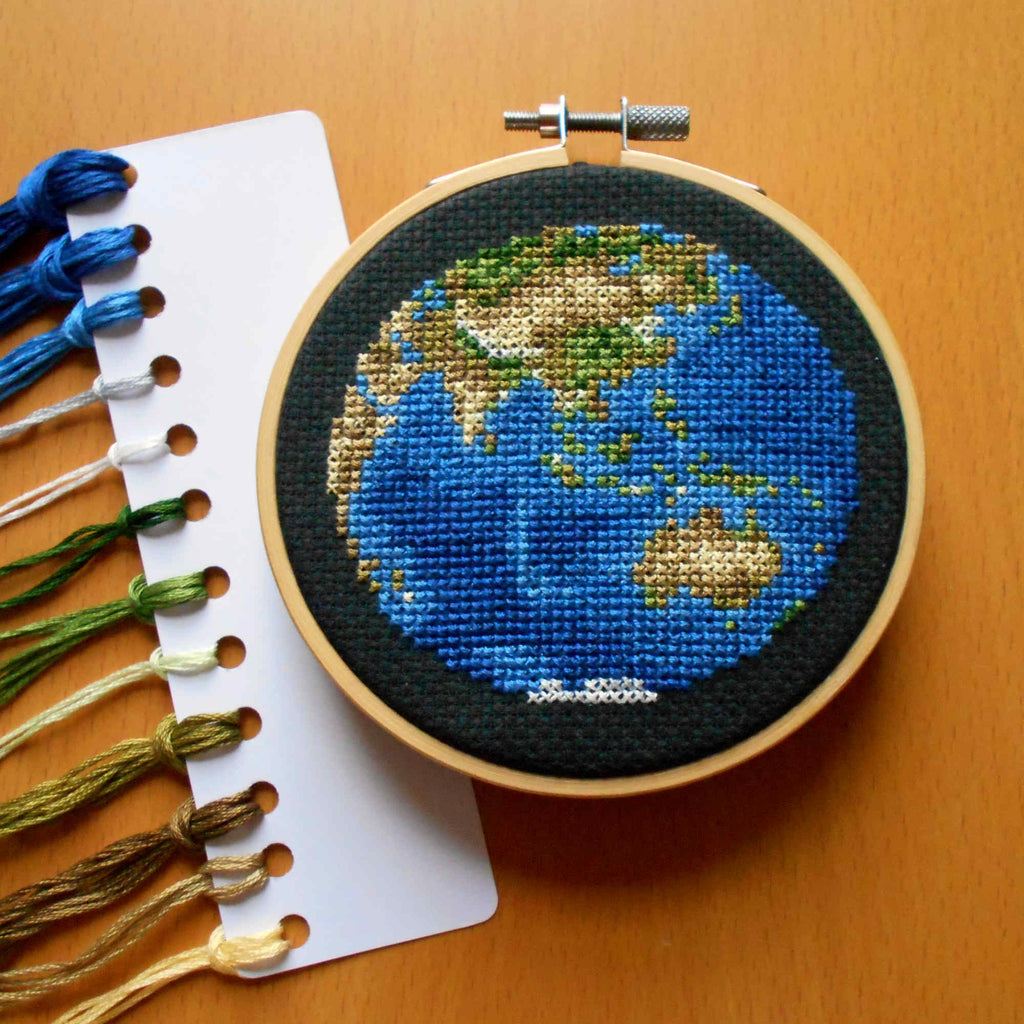 Planet Earth Cross Stitch Kit Asia Australia View Globe Needlepoint