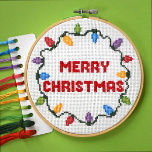 Merry Christmas Cross Stitch Kit, Fairy Lights Decor