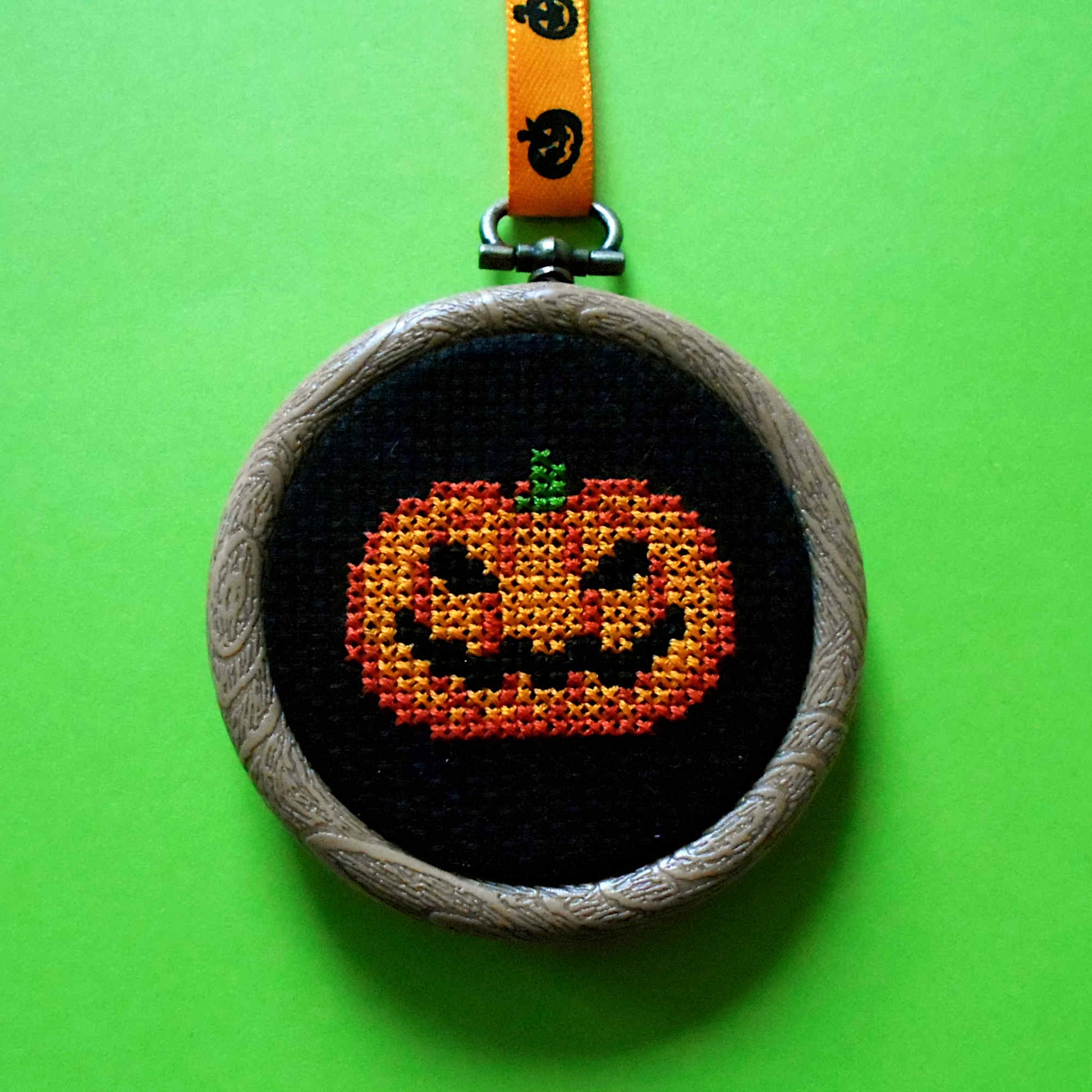 Pumpkin Mini Cross Stitch, Halloween Jack O'Lantern