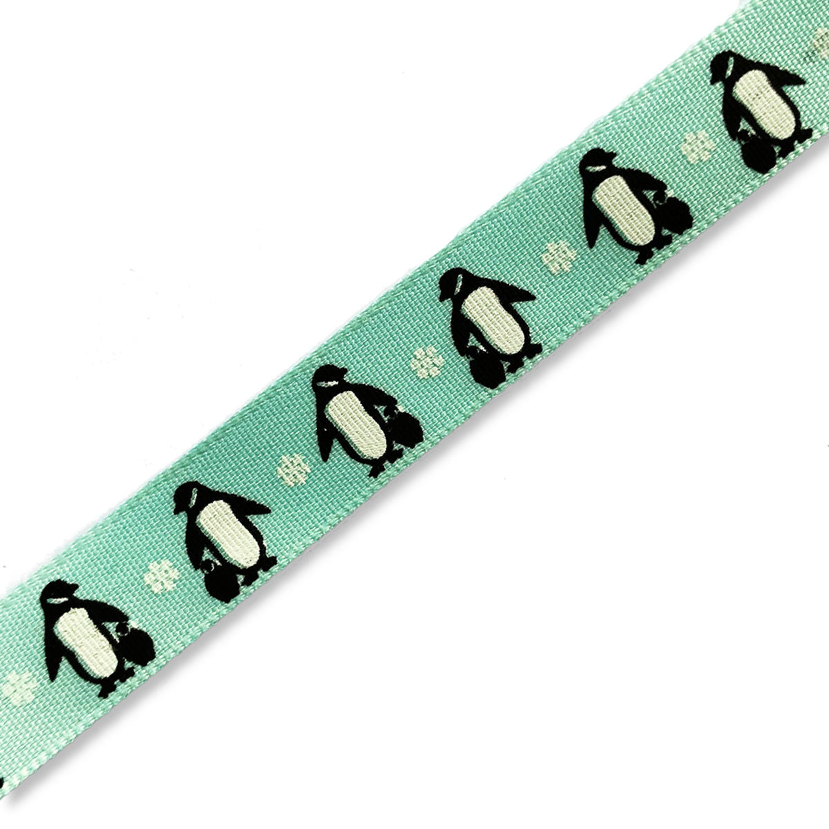 Blue 16mm ribbon with penguin and snowflake print