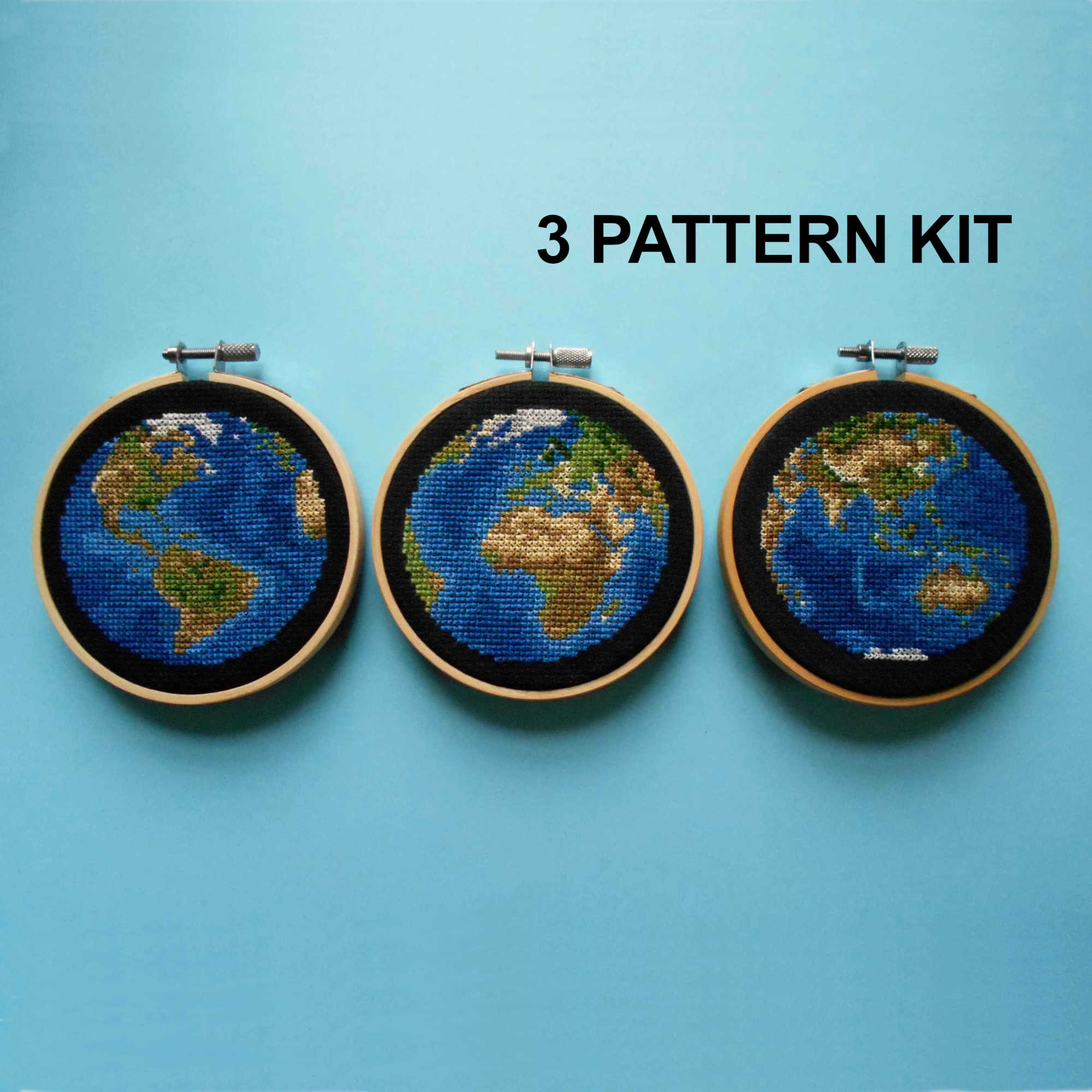 Planet Earth Cross Stitch - 3 Pattern Kit