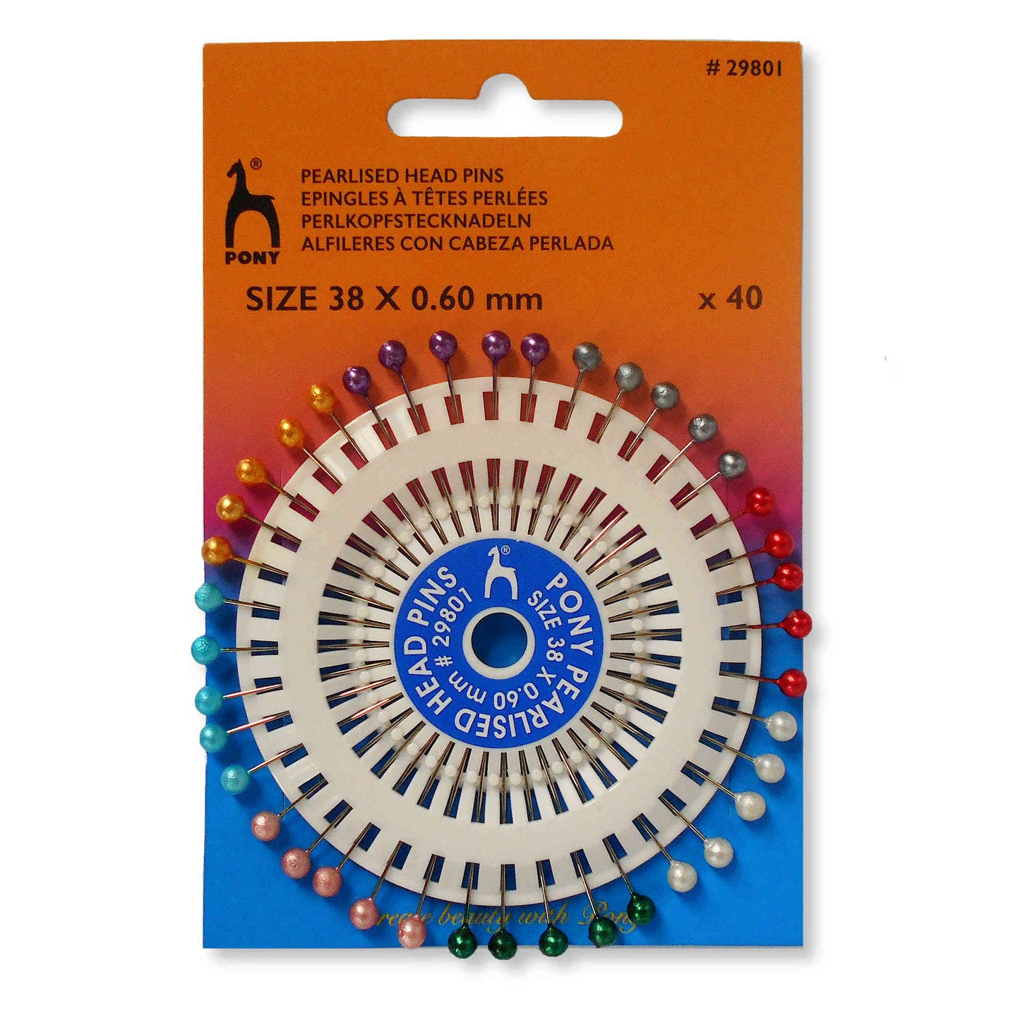 pin wheel, coloured pearlised pin heads