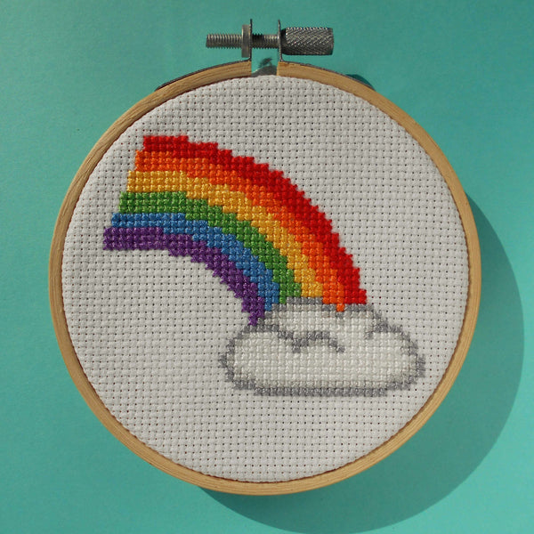 Rainbow Modern Cross Stitch Kit With 4in Hoop