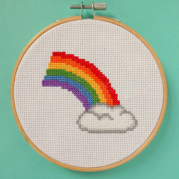 Rainbow Cross Stitch Kit With 5 Inch Hoop, White Fabric