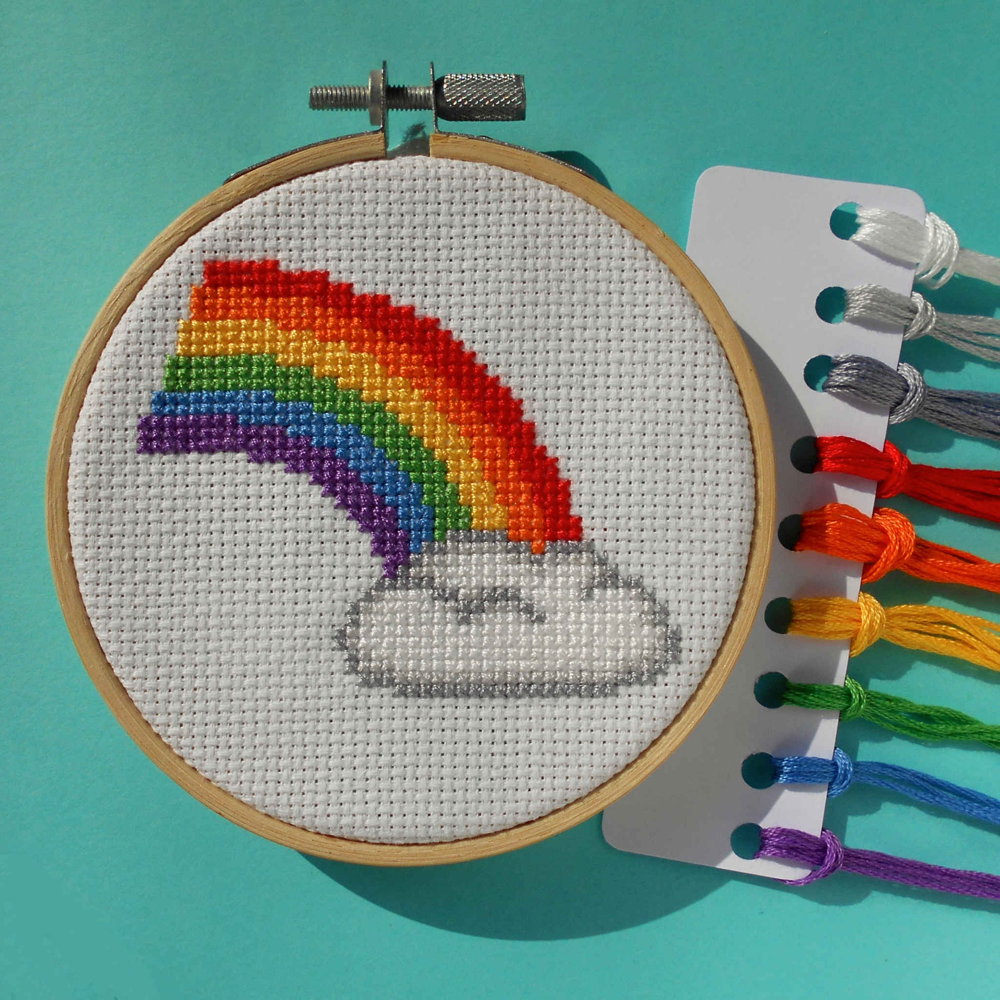 Rainbow Cross Stitch Kit with DMC Embroidery threads