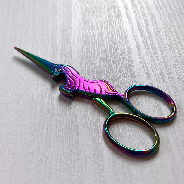 iridescent unicorn stork style embroidery scissors