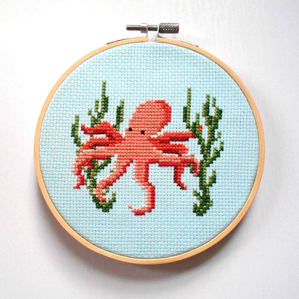 Octopus Cross Stitch Kit With 5 inch Hoop